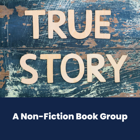 True Story a non fiction book group text on blue background