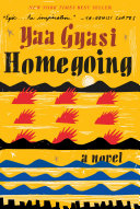 Colorful yellow, red, blue and black book cover for Homegoing by Yaa Gyasi