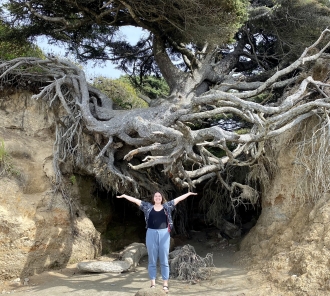 Nicole Hahn near tree roots