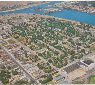 Aerial view of CLarkston WA circa 1970 to 1975