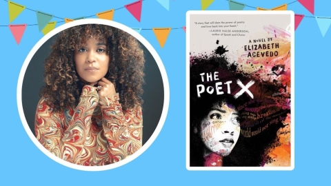 Author image Elizabeth Acevedo with The Poet X book cover