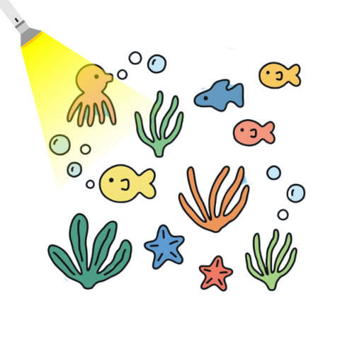 Sea creatures with flashlight