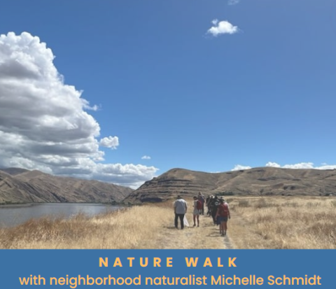 Big sky and river view with walkers 