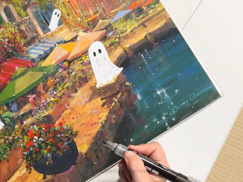 Painting with small ghost