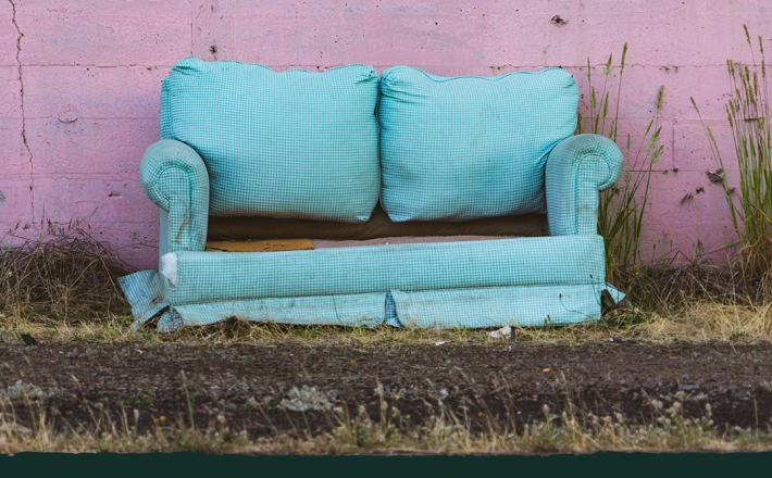 blue couch on lawn